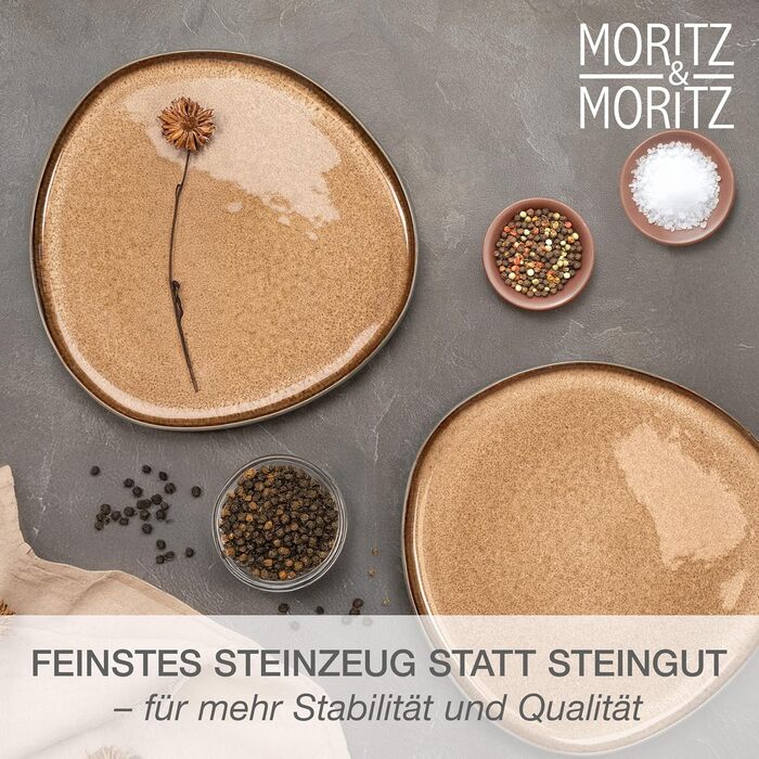 Набір посуду Moritz & Moritz ORGANIC на 6 осіб (18 предметів) - Елегантний набір тарілок з якісного кераміки (18 предметів) - 6 великих тарілок, 6 десертних тарілок, 6 супових тарілок, 2 сервірувальні тарілки (Бежевий)