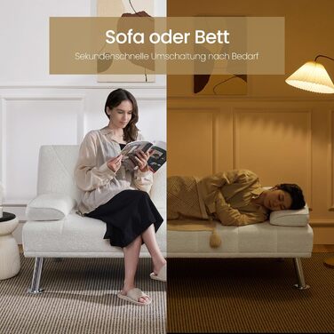 Диван-ліжко Yaheetech на 3 особи з функцією сну, диван-кровать, софа-ліжко, білий, до 350 кг