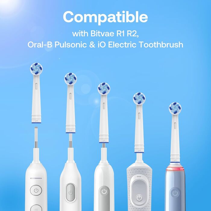 Електрична зубна щітка Bitvae з 8 насадок для дорослих та дітей, кейс, 5 режимів, таймер 2 хв, 60 днів роботи, (R1H3, Біла)