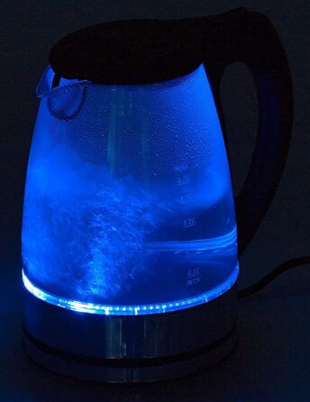 Чайник, що змінює колір Rosenstein & Shne скляний чайник із синім світлодіодним підсвічуванням, 2 200 Вт, 1,7 літра (чайник з підсвічуванням, підсвічування чайника, підсвічування краю скла)