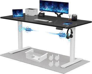 Електричний столик для роботи JUMMICO, 180x80 см, з регулюванням висоти, dualmotor, 100 кг, з кабелеуправлінням, 3 пам'яті висоти, USB-C, для home office (чорний+білий)