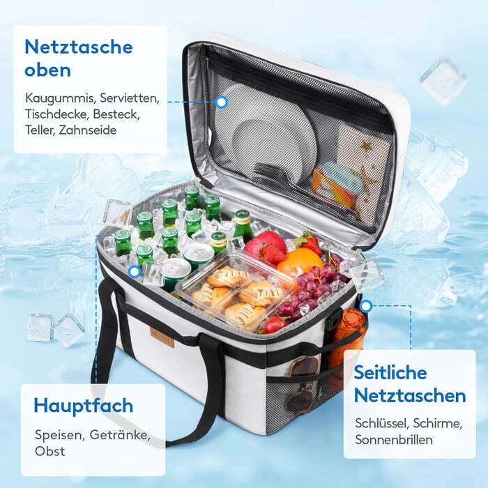 Термосумка-холодильник Lifewit 30л для пікніка, їжі та напоїв (Сріблясто-сіра) - Складана, ізольована сумка-холодильник для роботи, кемпінгу