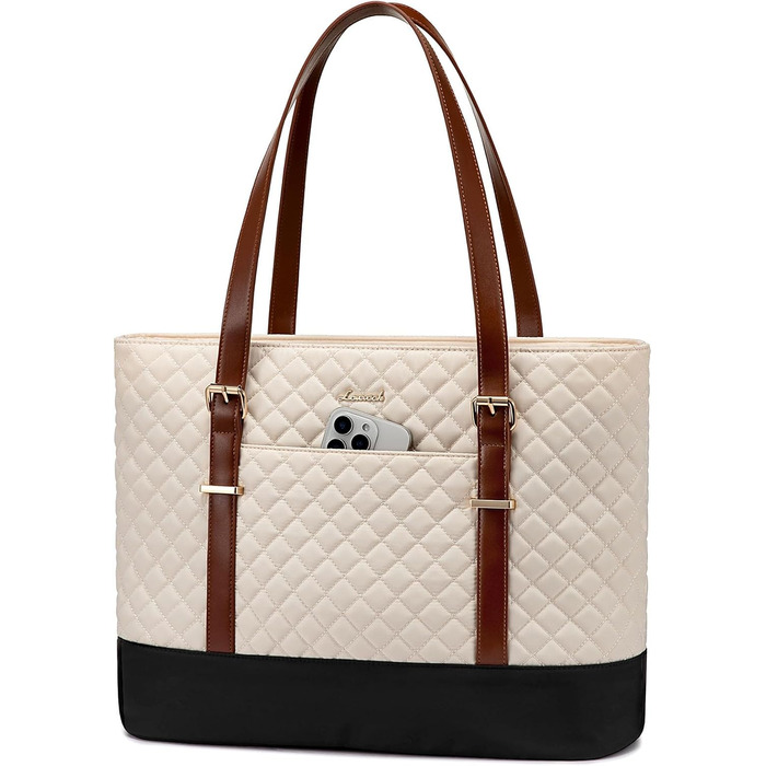 Сумка для ноутбука LOVEVOOK 15.6 дюймів для жінок з відділенням для ланчу, сумка-шоппер, ділова сумка, портфель, сумка для навчання, середнього розміру, водонепроникна, чорна