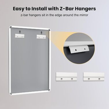 LOAAO Дзеркало для ванної кімнати 61 x 91.4 см з округлим прямокутним кольоровим каркасом, дзеркало для макіяжу, монтаж на стіну, загартоване скло, нержавіюча сталь, горизонтальне/вертикальне встановлення