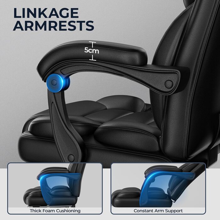 Ергономічне крісло Yaheetech для офісу, шезлонг з підставкою для ніг, комп'ютерне крісло з регульованими підлокітниками, висока спинка, регульована висота, для офісу, біле (чорне)