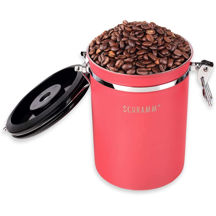 Банка для кави Шрамм об'ємом 1800 мл 10 кольорів з дозуючою ложкою Висота 19 см кавові банки Контейнер для кави з нержавіючої сталі, Колір Червоний