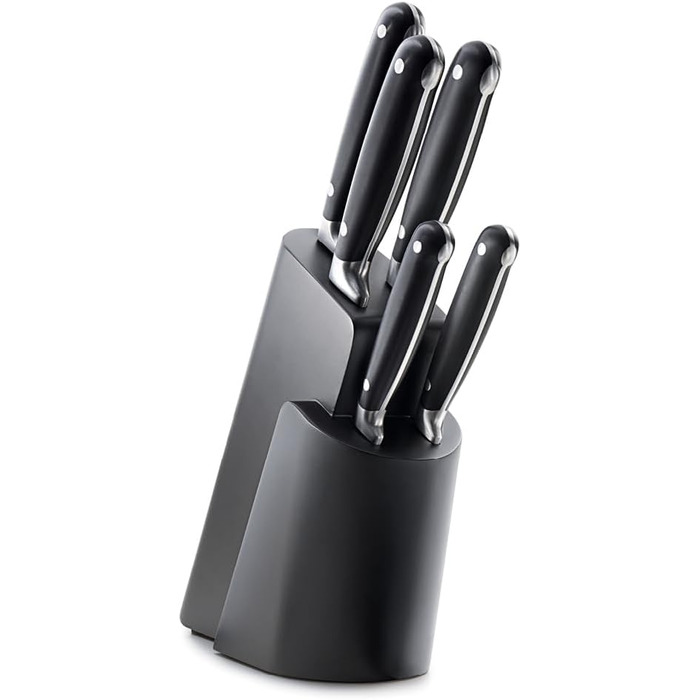 Набір ножів Paul Wirths Eclipse, 5 предметів: ніж для хліба, ніж кухарський, ніж для шинки, ніж універсальний, ніж для очищення | Чорний | Надзвичайно гостре лезо | 37 x 23,5 x 9,5 см