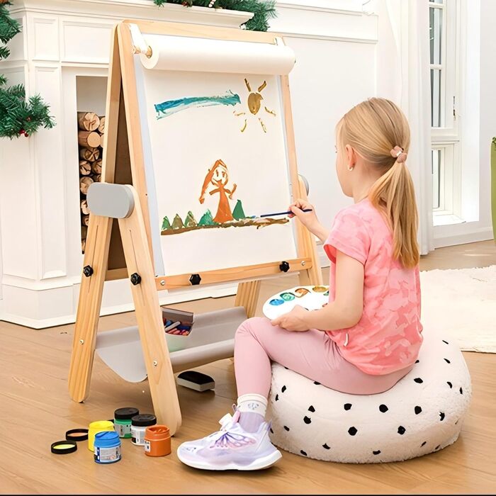 Дитяча трифункціональна складна мольберт BanaSuper з крейдою та білою дошкою, регульована висота, з тримачем для рулонів паперу, ідеальний подарунок для дітей