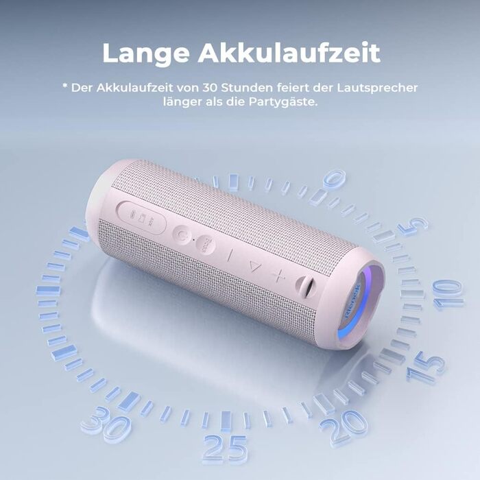 RIENOK Портативна Bluetooth Колонка з Підсвічуванням, Рожева, IPX7 Водонепроникна, 3600 mAh, Bluetooth 5.3, Бас, Стерео Звук