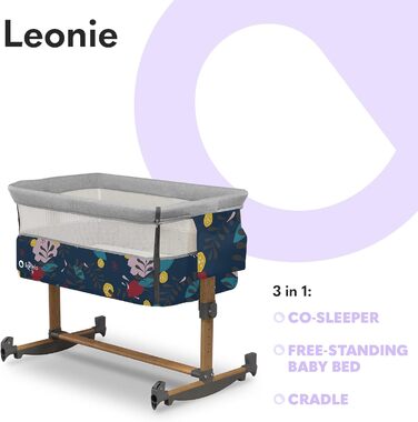 Дитяче ліжко Lionelo Leonie Plus 3 в 1 (колиска, ліжко-приліжко, гойдалка) блакитне, до 9 кг, з кошиком