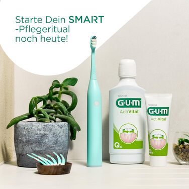 Електрична зубна щітка GUM SMART ONE з контролем швидкості, таймером, 4 режимами чищення, акумулятором до 6 тижнів та додатковими насадками (3 шт) м'ятно-зеленого кольору