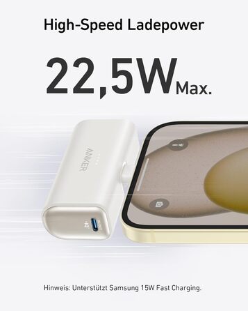 МАг, 22,5 Вт, USB-C, сумісний з iPhone, Galaxy, Huawei, iPad, AirPods (білий), 5000