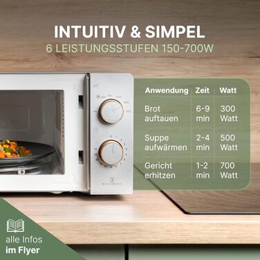 Мікрохвильова піч WALDWERK 20 л, 700 Вт - просте керування, стильний дизайн