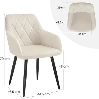 Крісла для їдальні WOLTU з підлокітниками та спинкою, для кухні, вітальні, їдальні, м'які крісла з оксамитовим покриттям, металеві ніжки, (кремовий, набір 8 шт)