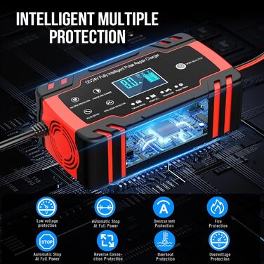 Зарядний пристрій для акумулятора 12V/24V 8A - Інтелектуальний зарядний пристрій для авто, мотоцикла, вантажівки та човна