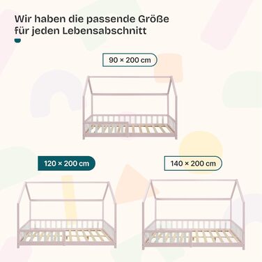 Ліжко дитяче en.casa Hesel, біле, з бортиками та ламелями, Montessori, 120x200 см