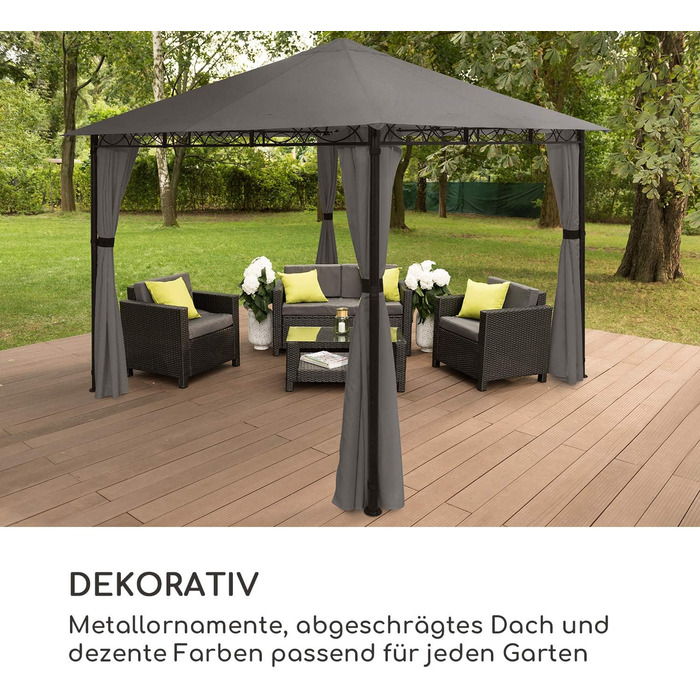 Альтанка садовий намет Pergola, розмір 2,95 х 2,6 х 2,95 м (ШхВхГ), 4 бічні панелі, концепт EasyMount, захист від негоди УФ/вітер/дощ, (темно-сірий)