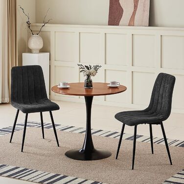 Набір стільців для їдальні, м'які стільці з льоновим покриттям та чорними металевими ніжками, смугастий дизайн, підходять для їдальні, вітальні, спальні, кухні, рецепції (2 шт., смугасті, чорні)