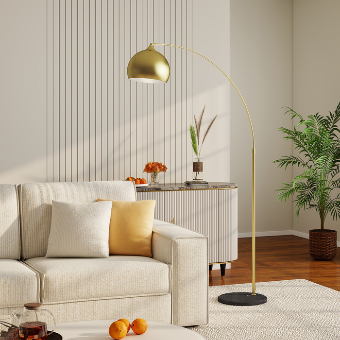 Стійка лампа з регульованою висотою, з підсвіткою від вимикача на підставці, з декоративною основою під мармур, висота 170-180 см, золотий/чорний колір