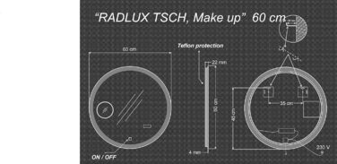 Дзеркало для ванної кімнати з підсвічуванням LED, діаметр 90 см. Кругле дзеркало для ванної кімнати з LED-підсвічуванням, нейтральний колір світла 4000K. Без додаткових функцій.