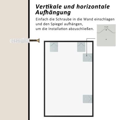 Дзеркало настінне Spiegel 40x160 см, повноекранне з рамою, підлогове для спальні, вітальні або ванної кімнати, прямокутне, алюмінієва рама (чорний)