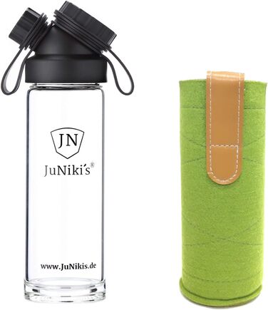 Набір Скляна пляшка для води JuNiki 550 мл/18 унцій рукав вовняний фетр зелений Пляшка для пиття з боросилікатного скла також для вугільної кислоти