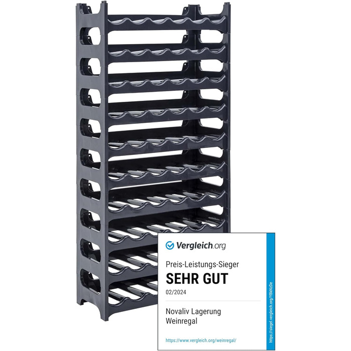 Novaliv Полиця для вин на 60 пляшок - модульна, з пластику, чорна, з перероблених матеріалів, розширювана, міцна. Ідеально для зберігання вина в підвалі, ресторані та вдома. Полиця для напоїв на 60 пляшок сірого кольору