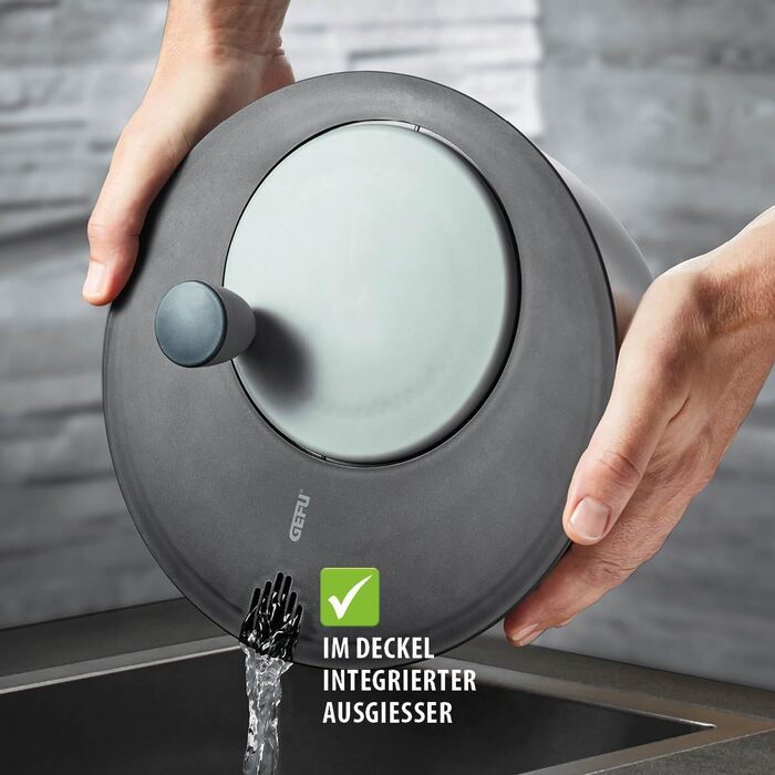 Салатниця GEFU з відром та кришкою для зберігання, 3л, чорно-сіра