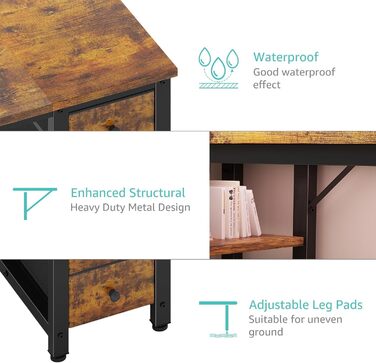 Комп'ютерний стіл Lufeiya з 4 шухлядами та полицями для зберігання, сучасний, простий дизайн, для дому, офісу, спальні, для студентів, ПК, 119,4 см, коричневий