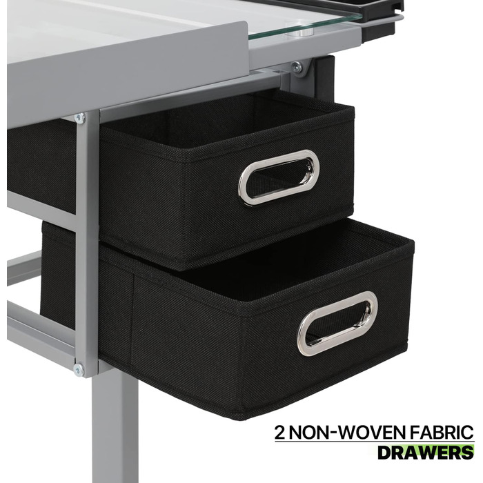 Регульований стіл для малювання Magshion з нахиленою скляною стільницею, переносний з 2 шухлядами та колесами, для художників, студентів (прозорий)