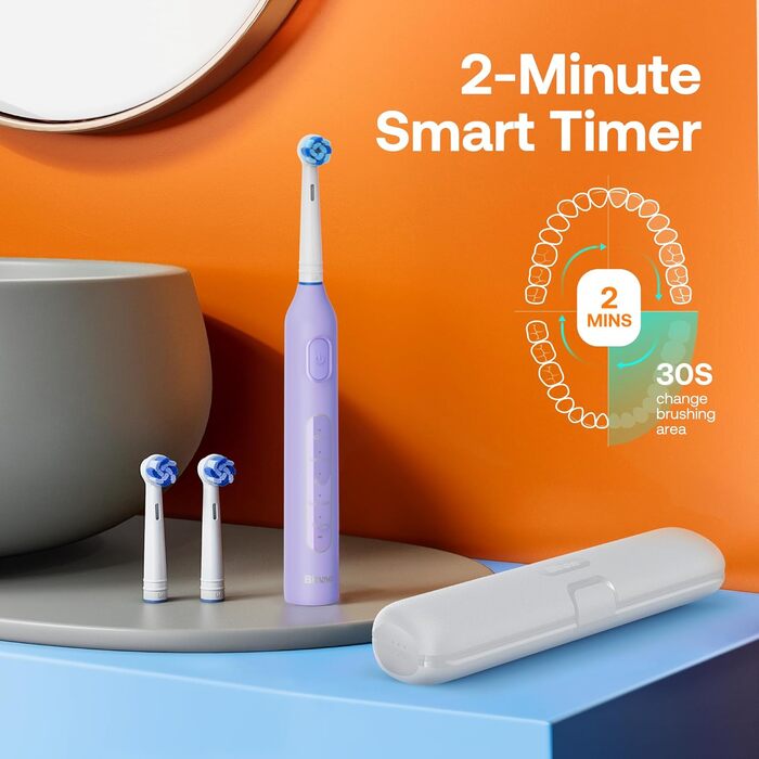 Електрична зубна щітка Bitvae з 8 насадок для дорослих та дітей, кейс, 5 режимів, таймер 2 хв, 60 днів роботи, (R1H3, Violett)