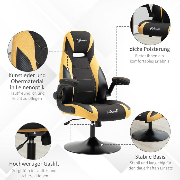 Ігрове крісло Vinsetto регульоване поворотне жовто-чорне