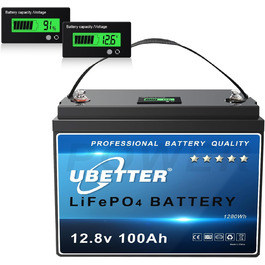 Літієва батарея UBETTER LiFePO4 100Ah Mini 12V, 4000 циклів, 10 років, 1280 Втгод, для автофургону, поза мережею