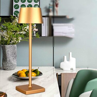 Настільна лампа бездротова 2 шт. (золота), IP54, 6000mAh, повна цинкова сплава, регулювання яскравості, для дому та бізнесу