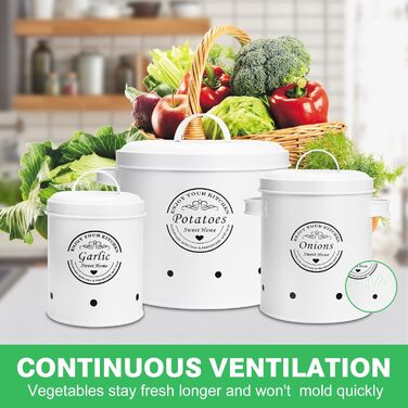 Набір контейнерів для зберігання картоплі, цибулі та часнику (3 шт.) з вентиляцією, білий