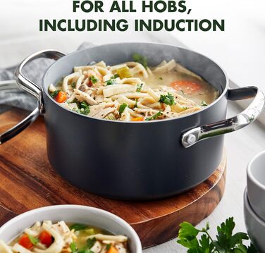 GreenPan Valencia Pro каструля з нержавіючої сталі з антипригарним покриттям Harteloxierte Gesunde Keramik, 20 см, 2 літри, без PFAS, для індукційних плит, можна мити в посудомийній машині, можна використовувати в духовці, сіра, з кришкою