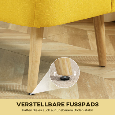 Диван на дво місця, м'яке оббиття, легкий у догляді матеріал, витримує до 220 кг, розміри 117 x 56,5 x 77 см, колір жовтий.