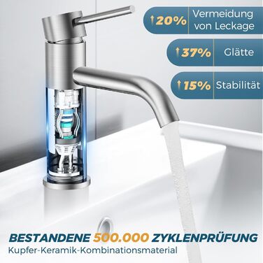 Змішувач для ванної кімнати FORIOUS з набором для зливу, чорний, висота виливу 190 мм, однорідний, для умивальника, нержавіюча сталь