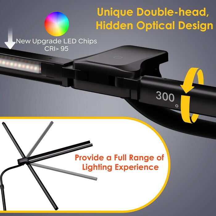 LED лампа настільна EYOCEAN 24W, 80см з жестами, диммування, захист очей для офісу, читання, архітекторів, дизайнерів (чорна)