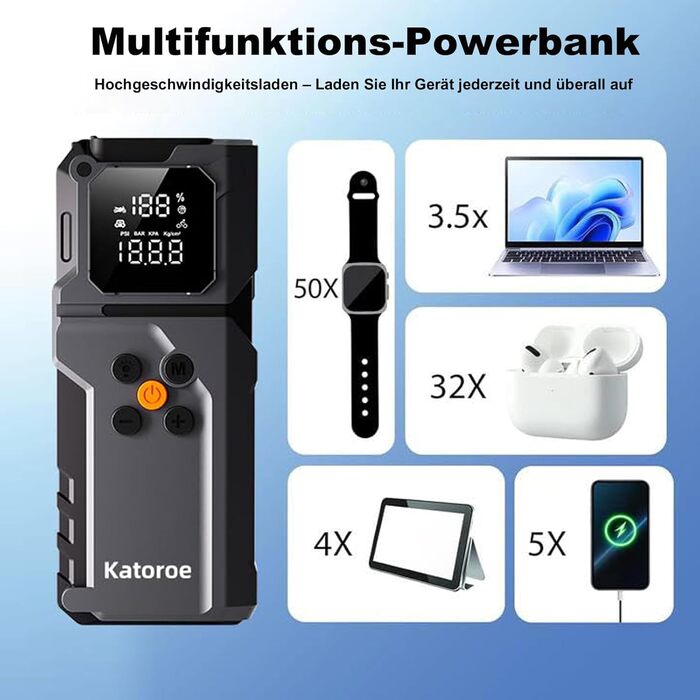 Powerbank Starthilfe 4000A: Зарядний пристрій для авто, SUV та мотоциклів з LED ліхтариком