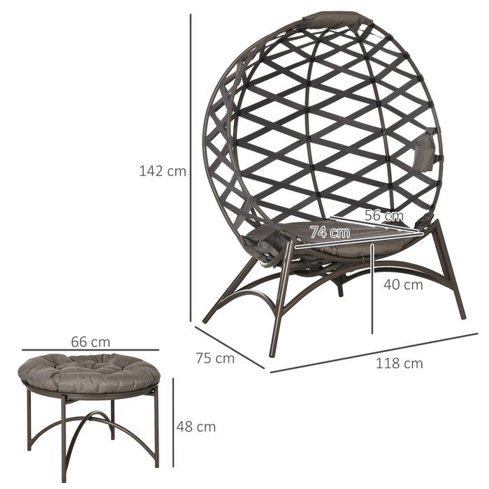 Набір стільців Outsunny Garden 2 118 x 75 x 142 см Складний кошик для сидіння Пружні ніжки 2-в-1 Табурет Бічний столик Сталевий пісок