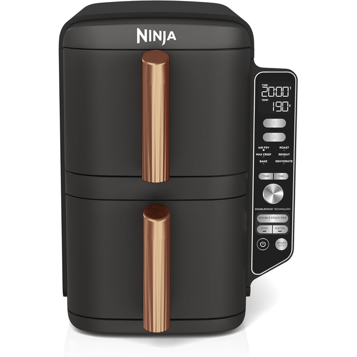 Фритюрниця Ninja Foodi FlexDrawer Dual Zone Air Fryer AF500EUCP, 9.5L, 7-в-1, Чорний & Мідний, з антипригарним покриттям