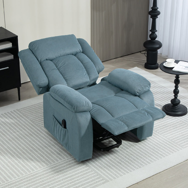 Крісло-реклайнер з м'якою оббивкою, з пультом дистанційного керування та бічними кишенями, блакитне