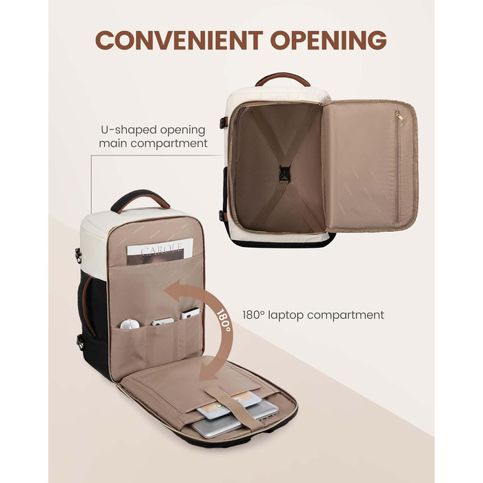 Рюкзак для подорожей LOVEVOOK 40L для жінок, ручна поклажа, рюкзак для авіаперельотів, сумка-рюкзак для бізнесу, школи, вихідних, бежевий хакі (17 дюймів, 40L, чорний+бежевий+коричневий)