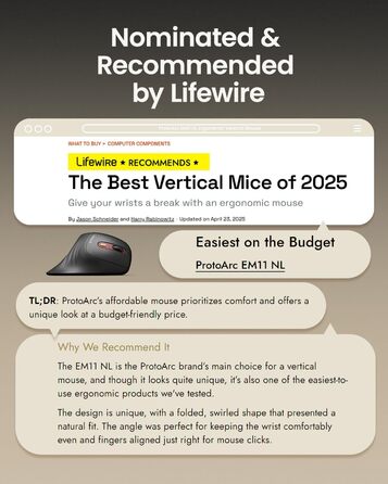 ProtoArc EM11 NL Вертикальна миша, бездротова, заряджається, Bluetooth + USB, для комп'ютера, iPad, Mac, Windows - чорний, зелений (червоний)