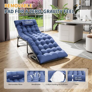 Розкладне ліжко для кемпінгу UDPATIO: зручне ліжко для відпочинку на природі з регульованою спинкою та подушкою (Navy)