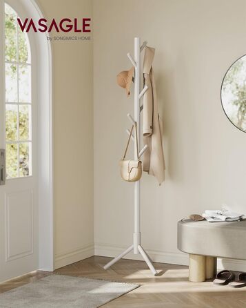 Стійка для одягу VASAGLE з масиву дерева, вішалка для одягу у вигляді дерева, 8 гачків, 3 регульовані висоти, для одягу, капелюхів, сумок, вітальня, спальня, офіс, RCR04GY (Cappuccinobeige)