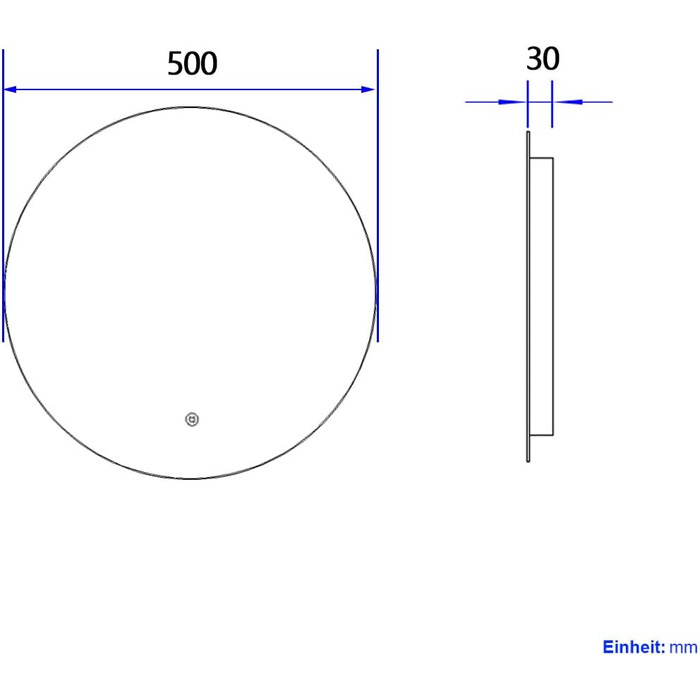 Круглий LED-дзеркало для ванної кімнати S'AFIELINA 60 см з підсвічуванням та сенсорним вимикачем, регульоване світло (тепле, нейтральне, холодне біле), 50x50 см