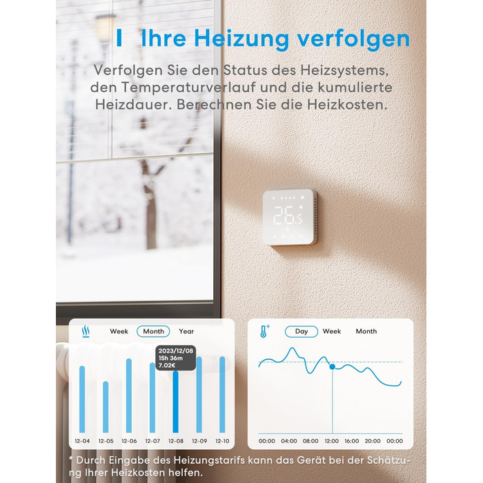 Meross Matter Термостат для радіатора Wi-Fi, сумісний з HomeKit, Alexa та Google Assistant (для опалення будинку/теплої підлоги)