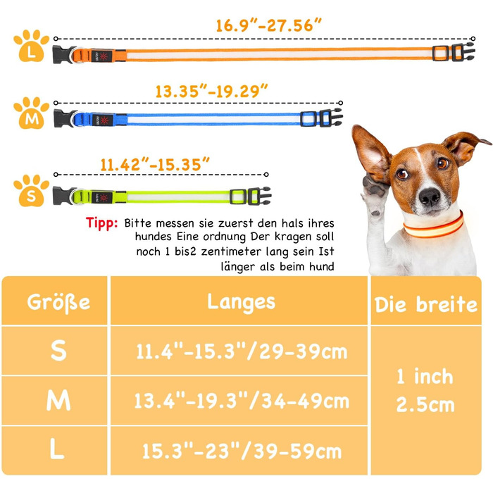 Світлодіодний нашийник для собак iTayga, заряджається від USB, водонепроникний, 3 режими (L) (помаранчевий, S)